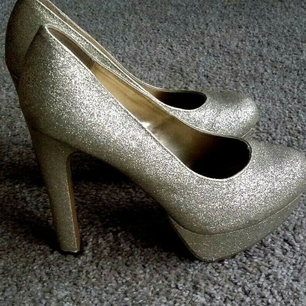 Wassio Gold Sparkle Stiletto Heel Platform Shows